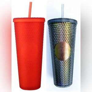 Starbucks Red Matte Studded & Black Unicorn Iridescent Studded Tumbler Bundle